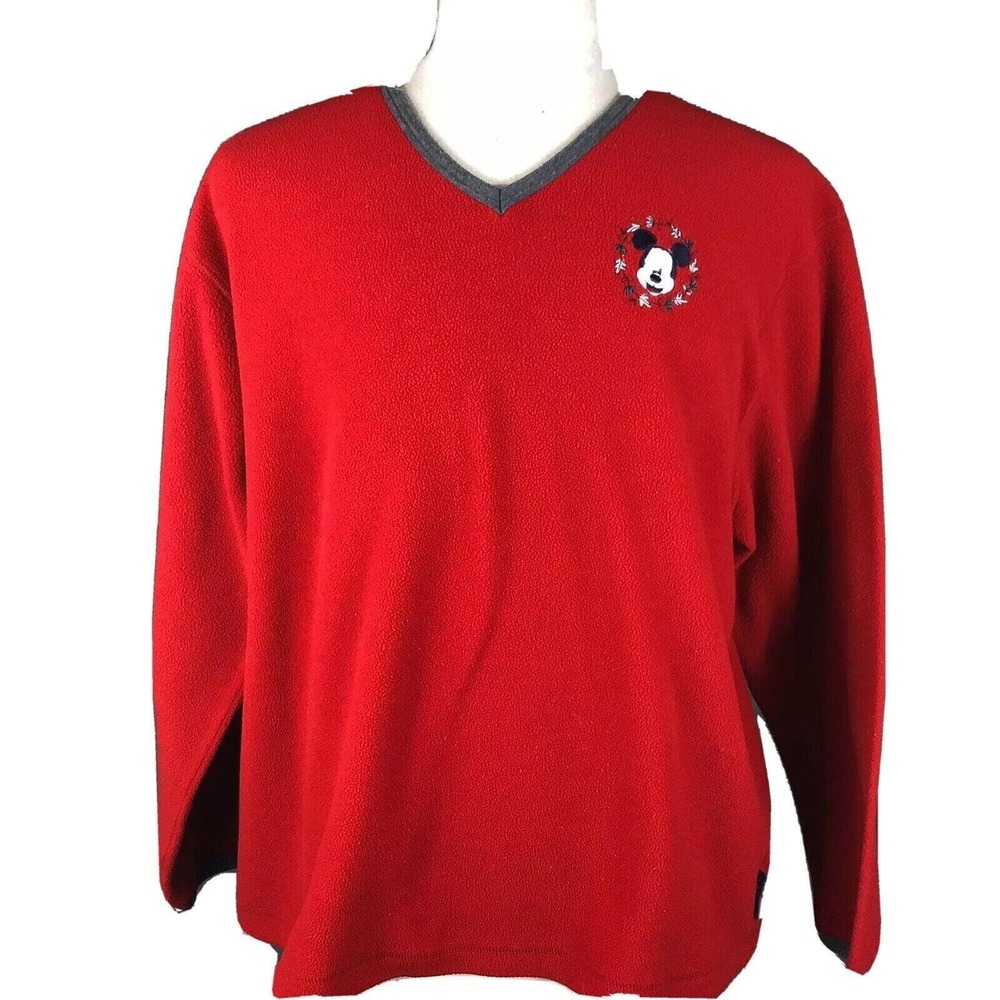Mickey Unlimited V-Neck Sweater Top Vintage 90s Walt Disney Mouse XL Embroidered